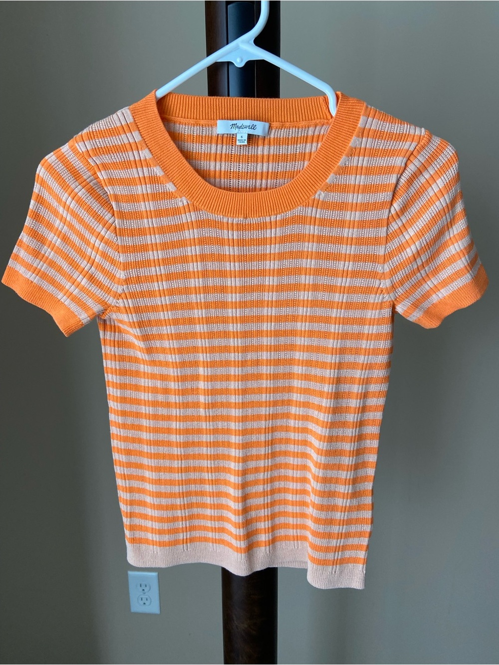 Madewell Orange & Cream Striped Short Sleeve Knit Top